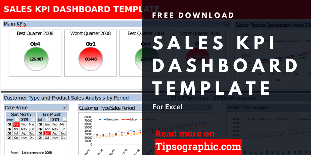 Sales Kpi Dashboard Template For Excel Free Download Tipsographic