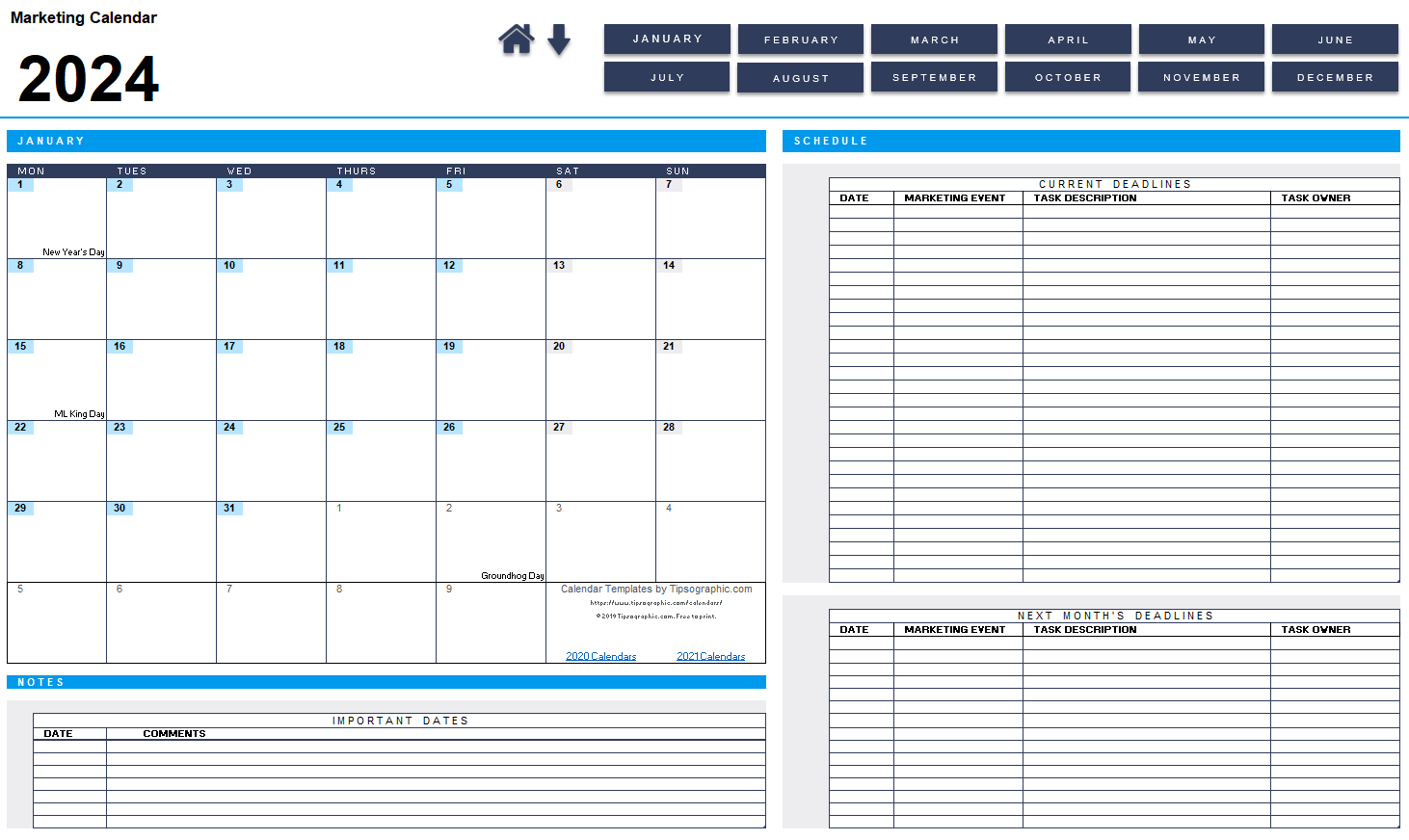 Download the 2024 Retail Marketing Calendar (Blank) Tipsographic