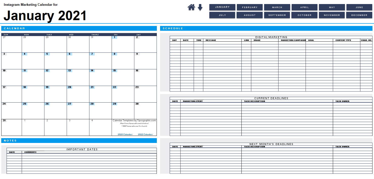 Excel Calendar Template 2022