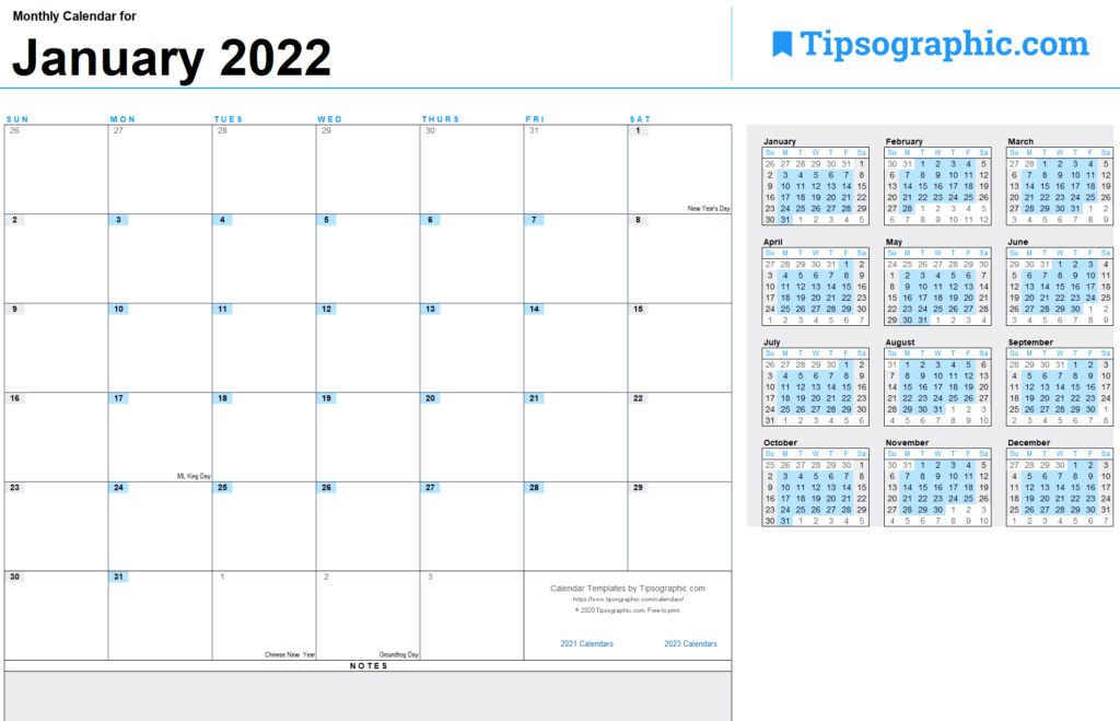 2022 calendar template word free download