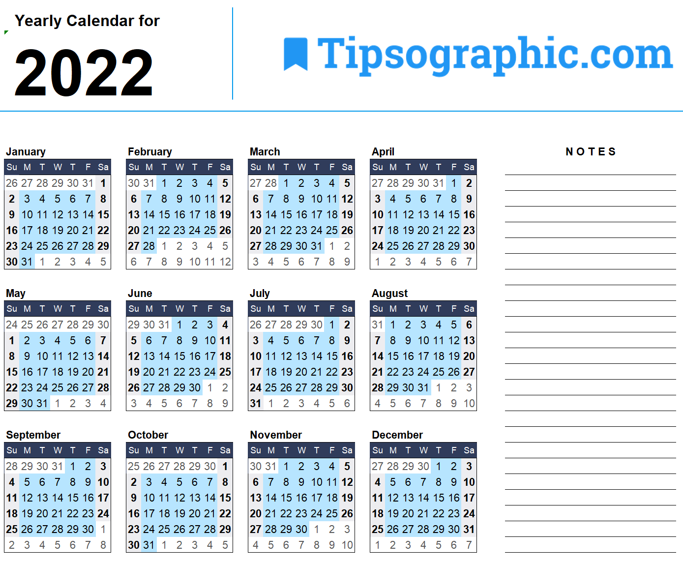 Free Excel Calendar Template 2022 Customize and Print