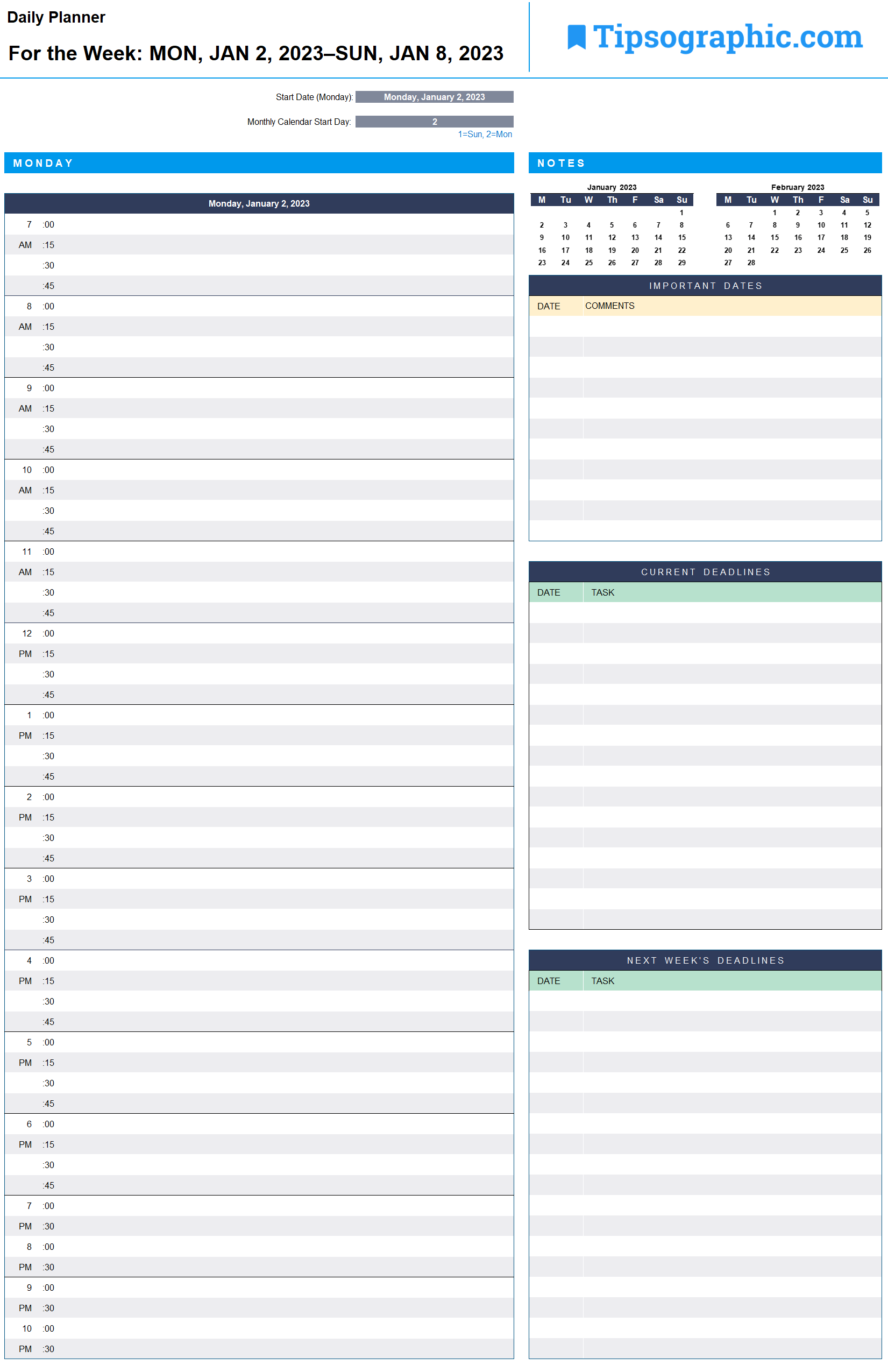 free printable daily planner template excel