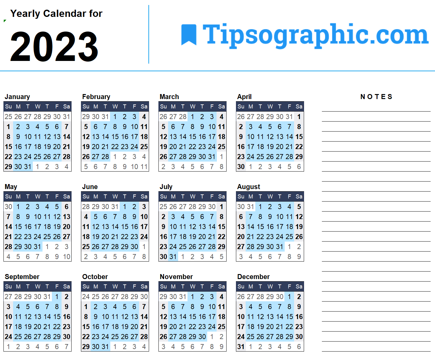 Download 2023 Calendar Template Printable Cards